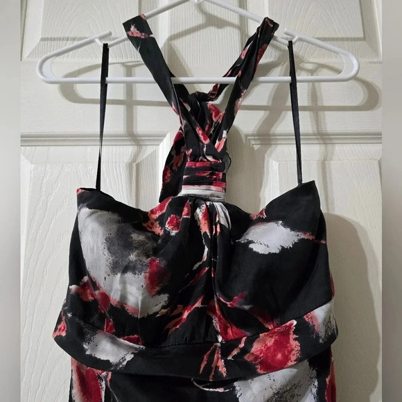 Vintage Donna Ricco 100% Silk Black Floral Print Mini Halter Dress, Lined, EUC! - Picture 4 of 11